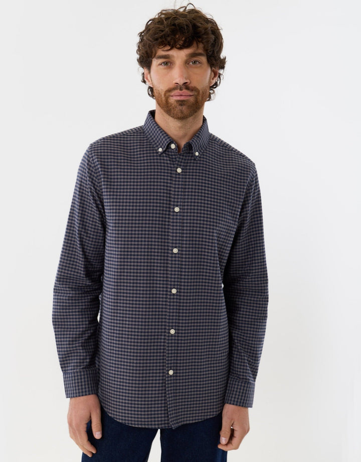 Regular Fit Cotton Oxford Shirt in Brown Check