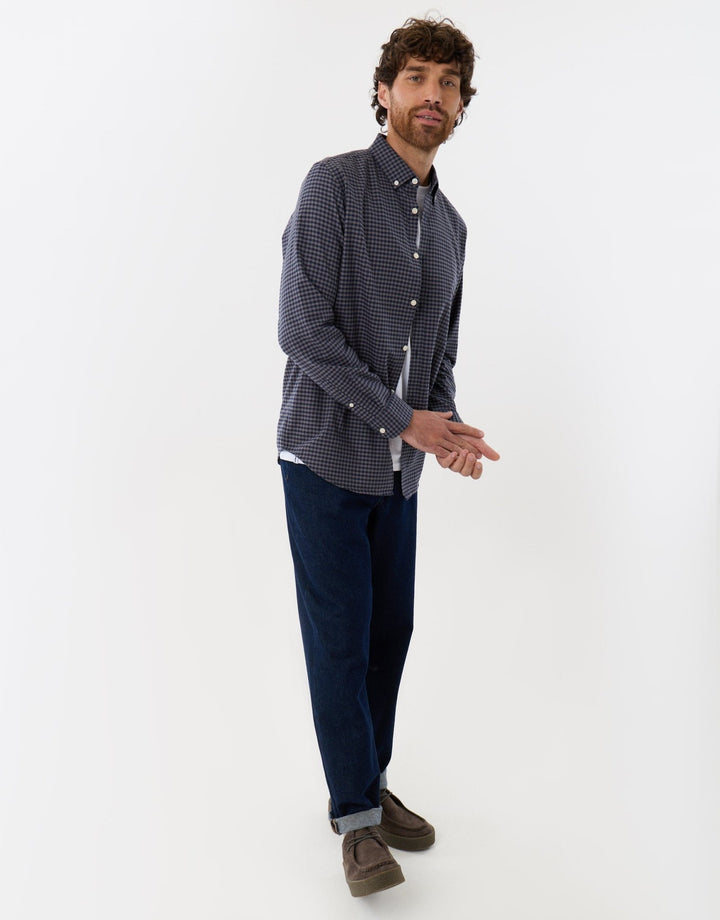 Regular Fit Cotton Oxford Shirt in Brown Check