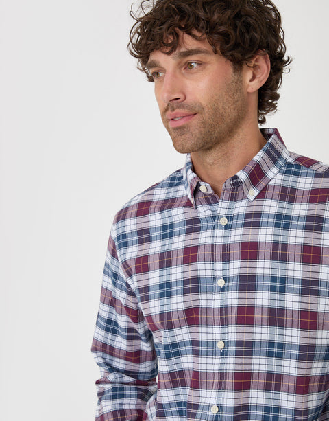Threadbare Regular Fit Cotton Oxford Shirt in Red Check - close up
