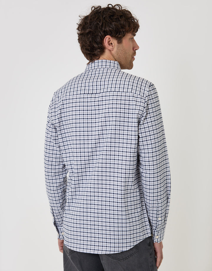 Threadbare Regular Fit Cotton Oxford Shirt in Grey Check - back view
