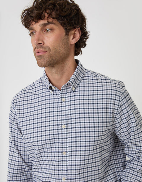 Threadbare Regular Fit Cotton Oxford Shirt in Grey Check - close up