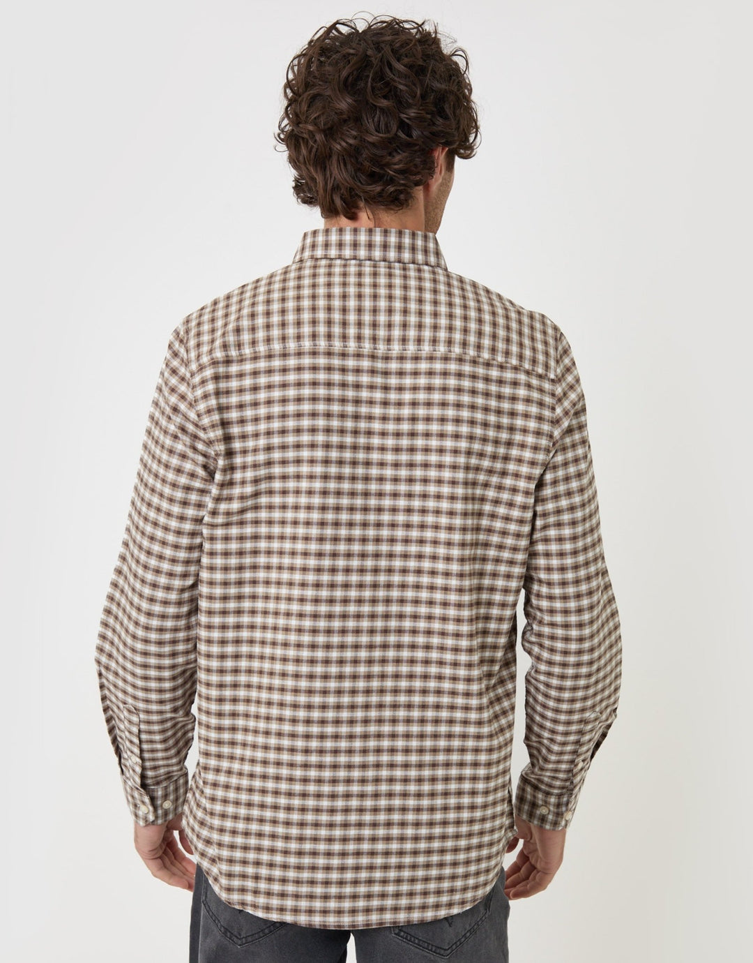 Threadbare Regular Fit Cotton Oxford Shirt in Tan Check - back view
