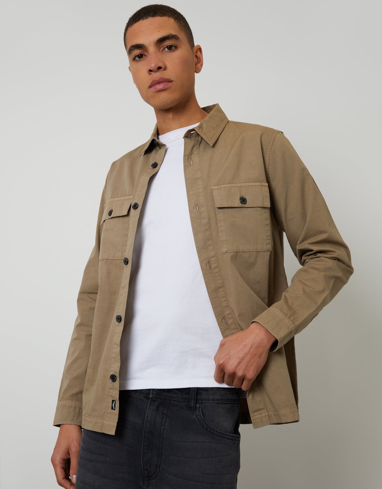 Threadbare Men's Lightweight Shacket in Taupe