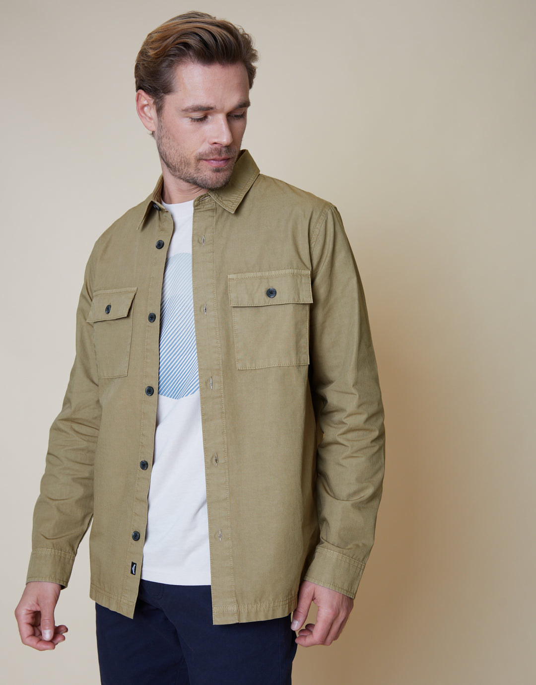 Stone Relaxed Fit Lightweight Shacket