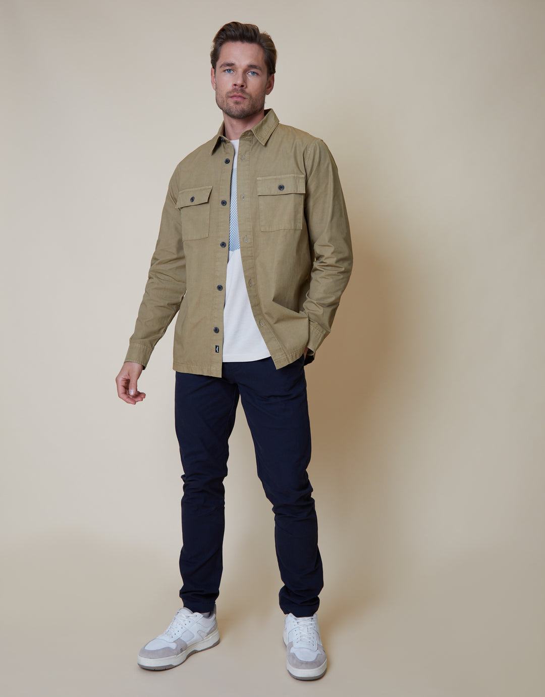 Stone Relaxed Fit Lightweight Shacket
