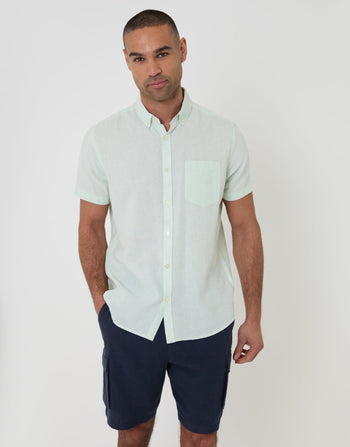 Threadbare Short Sleeve Linen Blend Shirt in Mint Green - front view