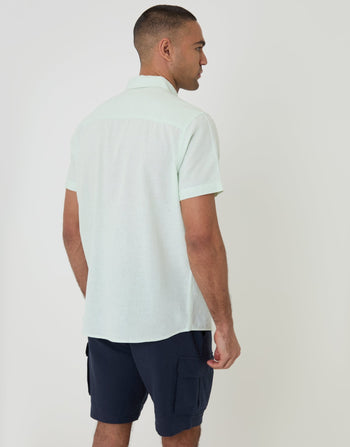 Threadbare Short Sleeve Linen Blend Shirt in Mint Green - back view