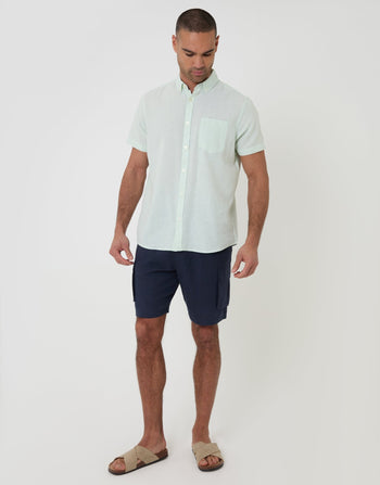 Threadbare Short Sleeve Linen Blend Shirt in Mint Green - full body