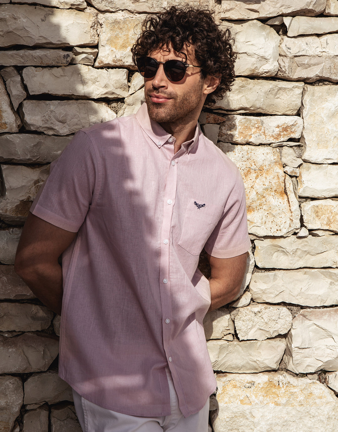 Pink Short Sleeve Linen Blend Shirt