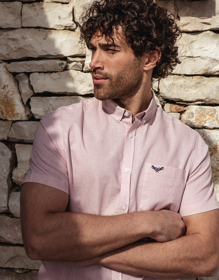 Pink Short Sleeve Linen Blend Shirt