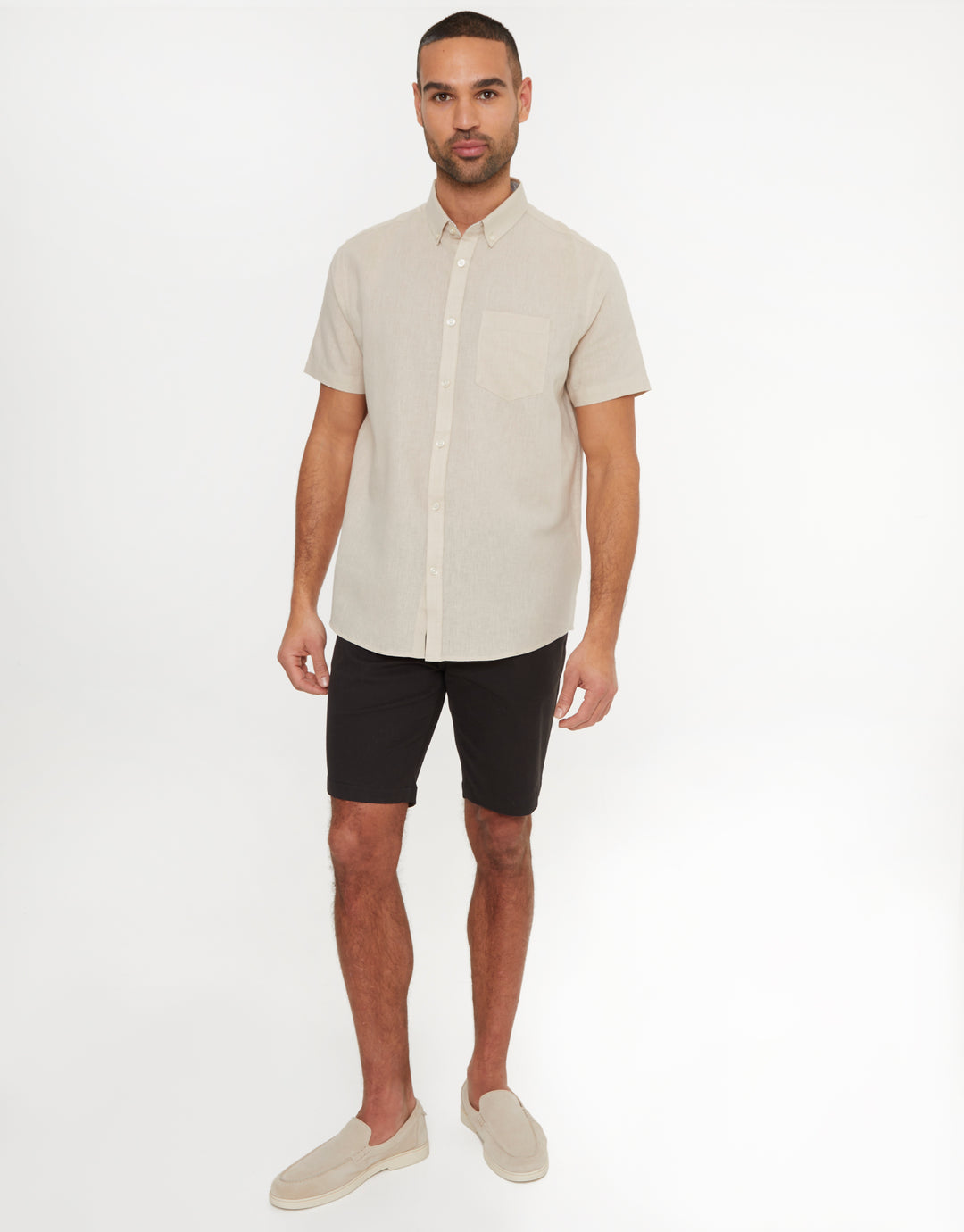 Stone Short Sleeve Linen Blend Shirt