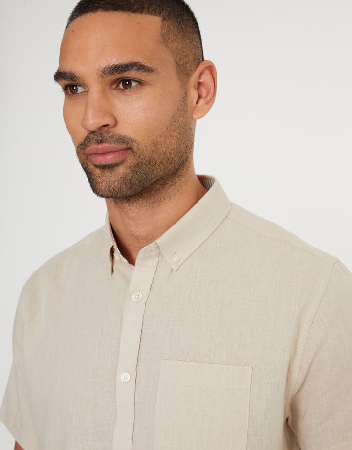 Stone Short Sleeve Linen Blend Shirt