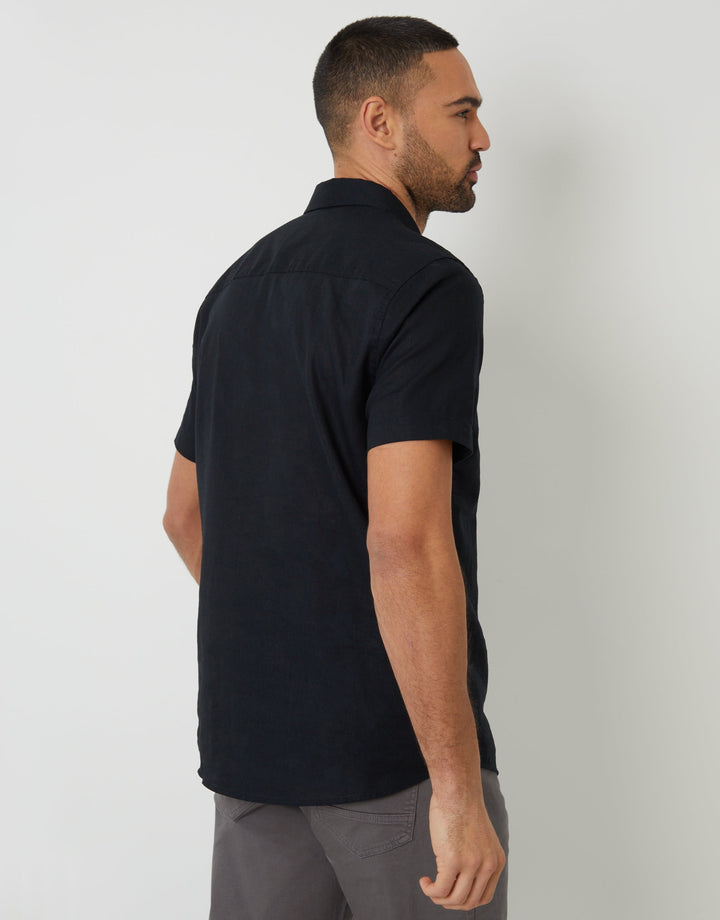 Short Sleeve Linen Blend Shirt in Black