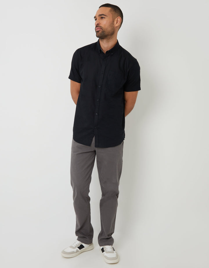Short Sleeve Linen Blend Shirt in Black