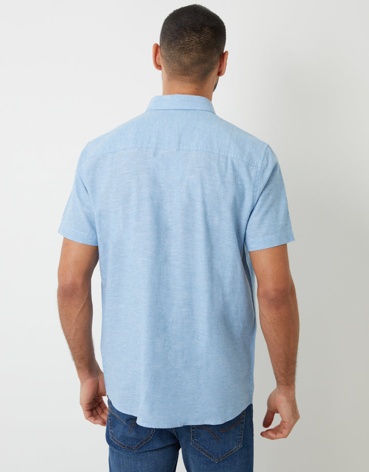 Denim Blue Short Sleeve Linen Blend Shirt