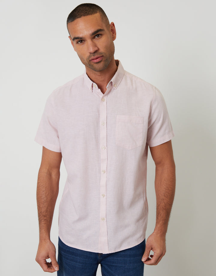 Pink Short Sleeve Linen Blend Shirt