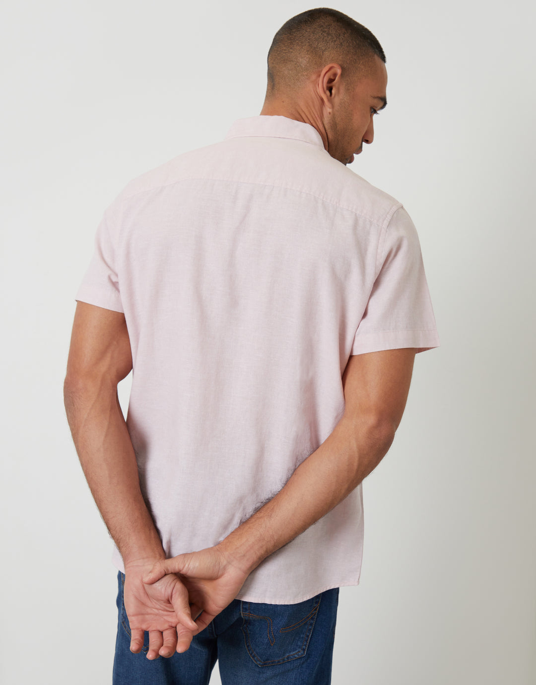 Pink Short Sleeve Linen Blend Shirt