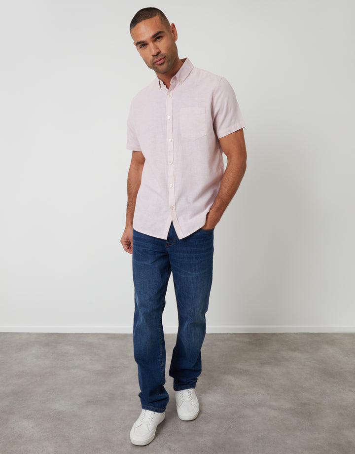 Pink Short Sleeve Linen Blend Shirt