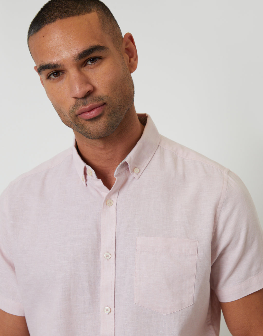 Pink Short Sleeve Linen Blend Shirt