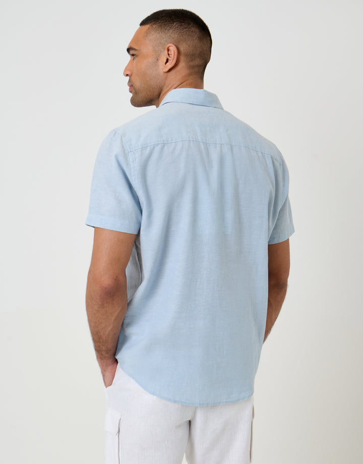 Threadbare Short Sleeve Linen Blend Shirt in Light Blue - back view