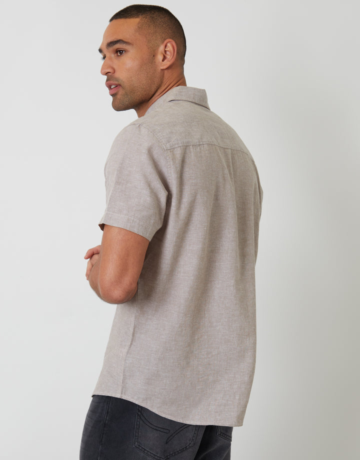 Taupe Short Sleeve Linen Blend Shirt