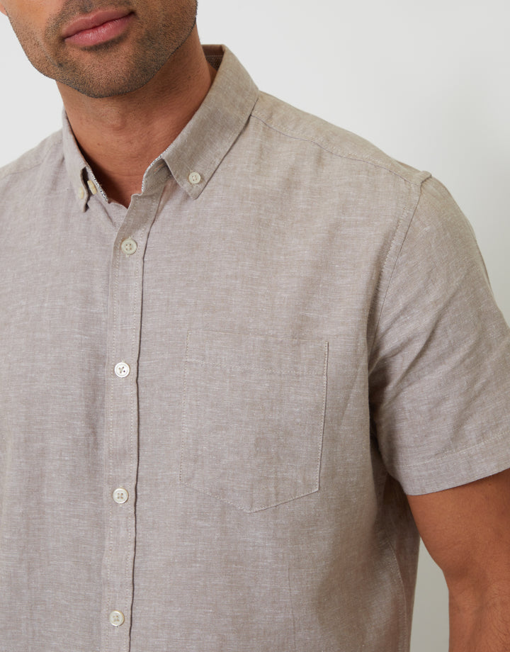 Taupe Short Sleeve Linen Blend Shirt