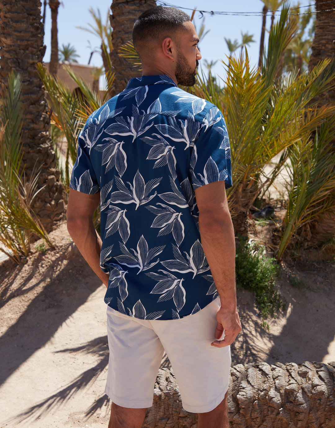 Navy Leaf Print Short Sleeve Shirt