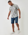 Threadbare Short Sleeve Shirt in Sage Green Floral Print - full body