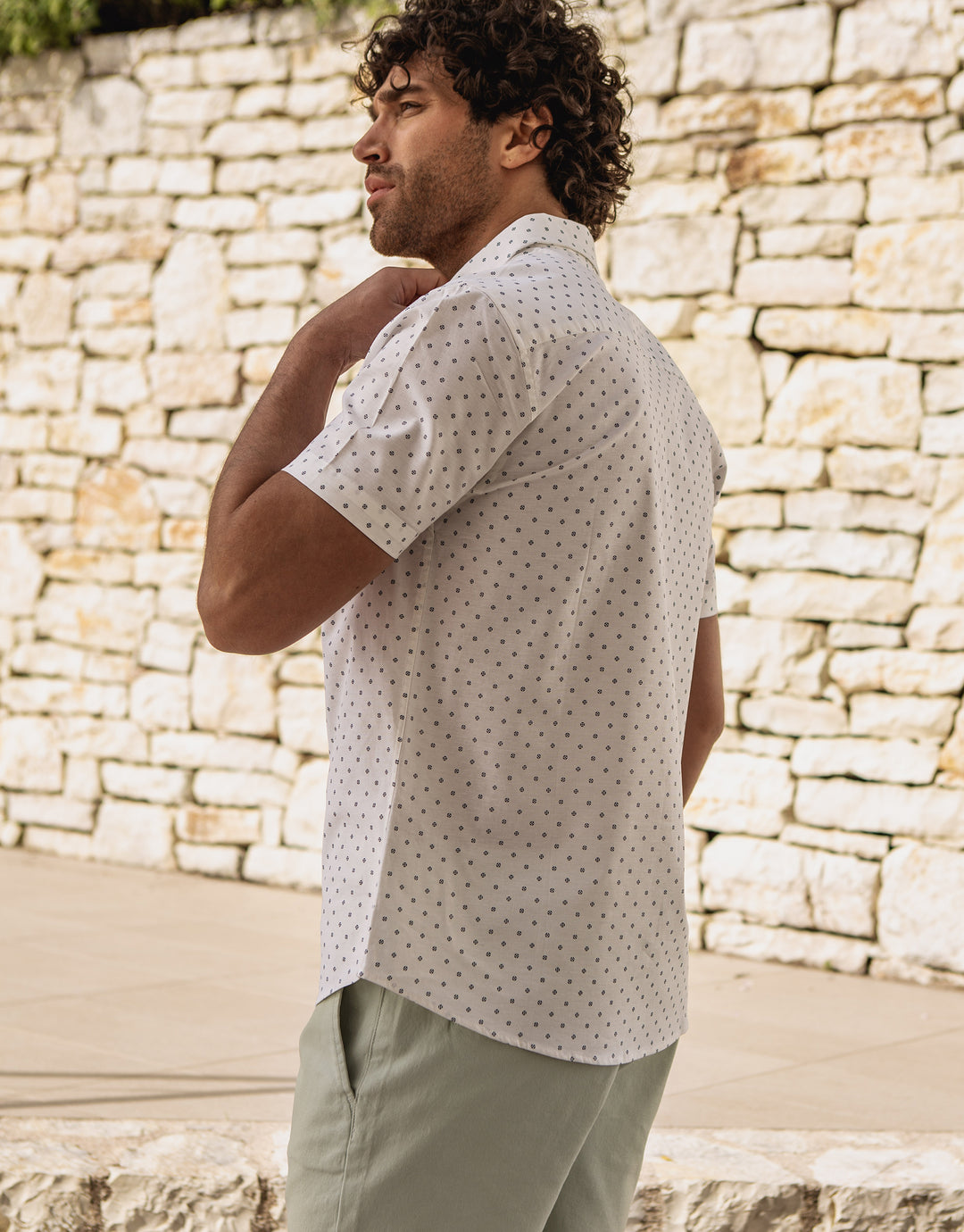 White Geo Print Short Sleeve Shirt