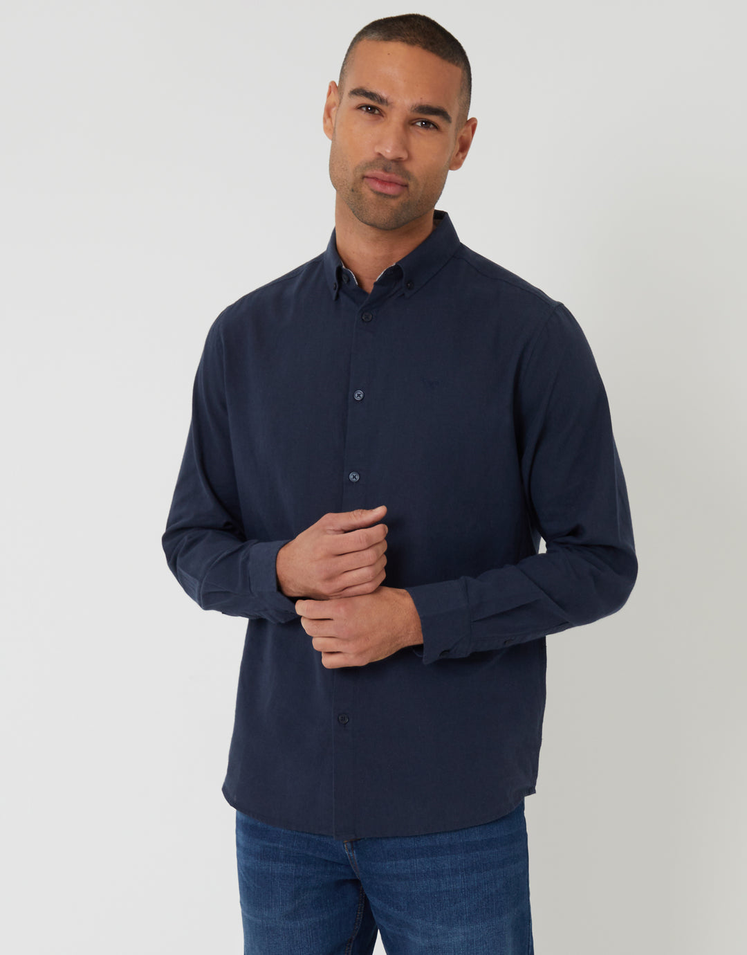 Threadbare Men's Navy Blue Cotton Linen Lightweight Long Sleeve Shirt Threadbare Men's Navy Blue Cotton Linen Lightweight Long Sleeve Shirt