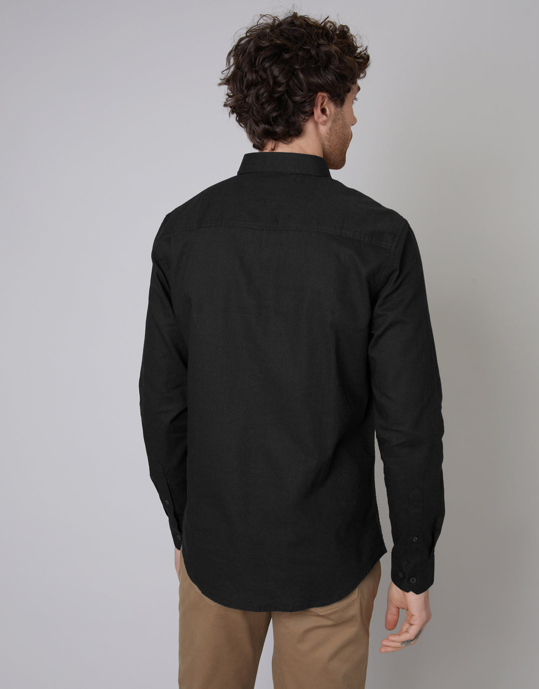 Black Long Sleeve Slim Fit Linen Blend Shirt