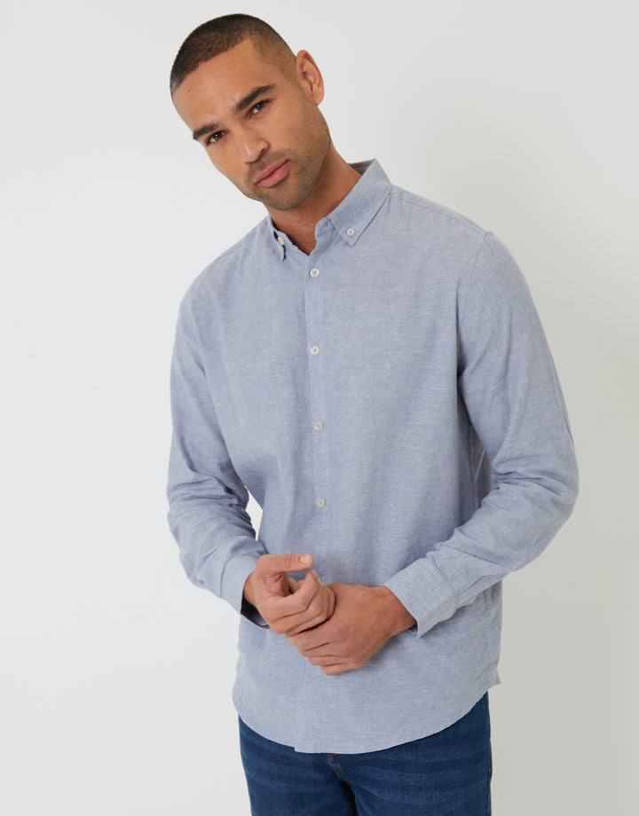 Denim Blue Long Sleeve Linen Blend Shirt