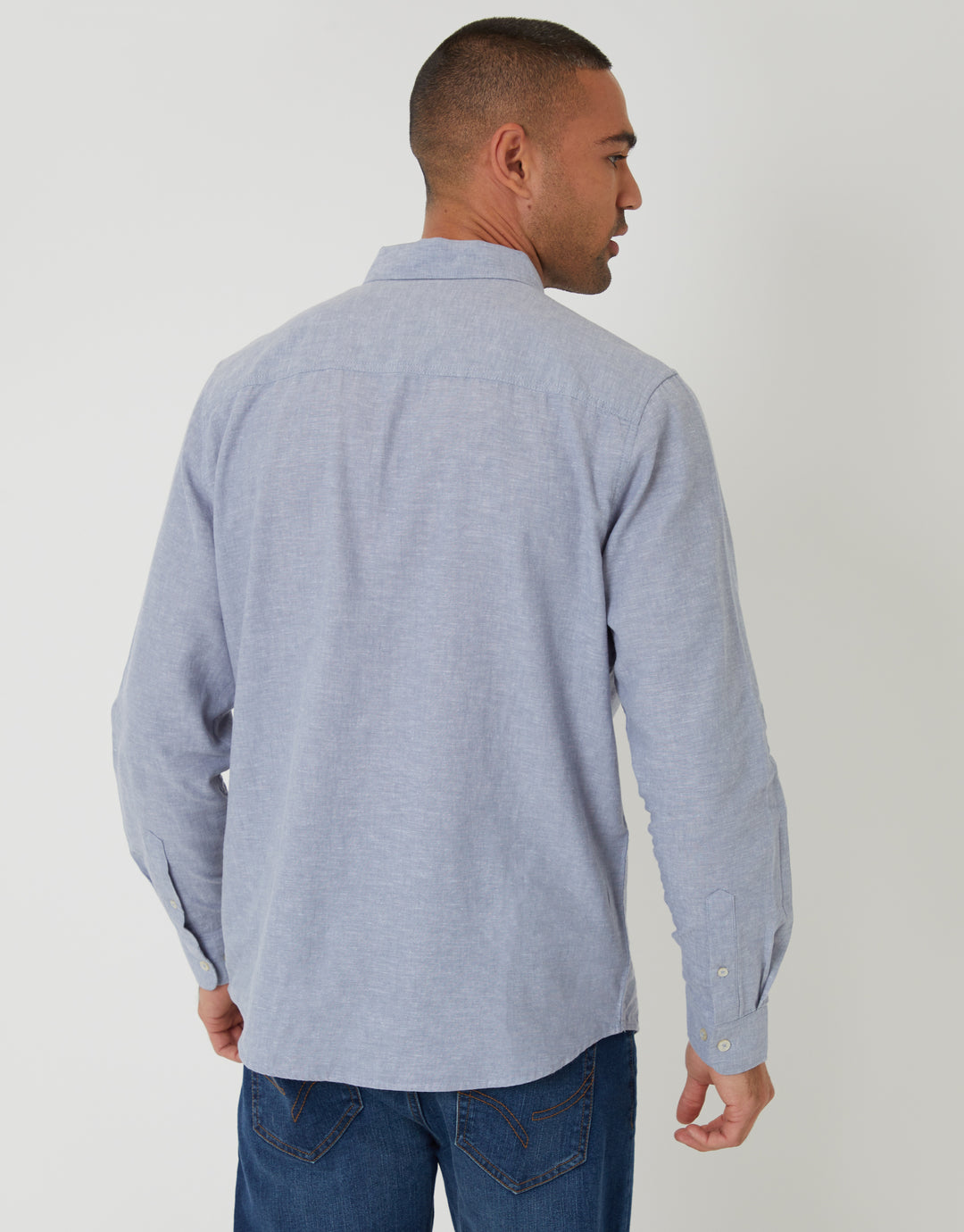 Denim Blue Long Sleeve Linen Blend Shirt