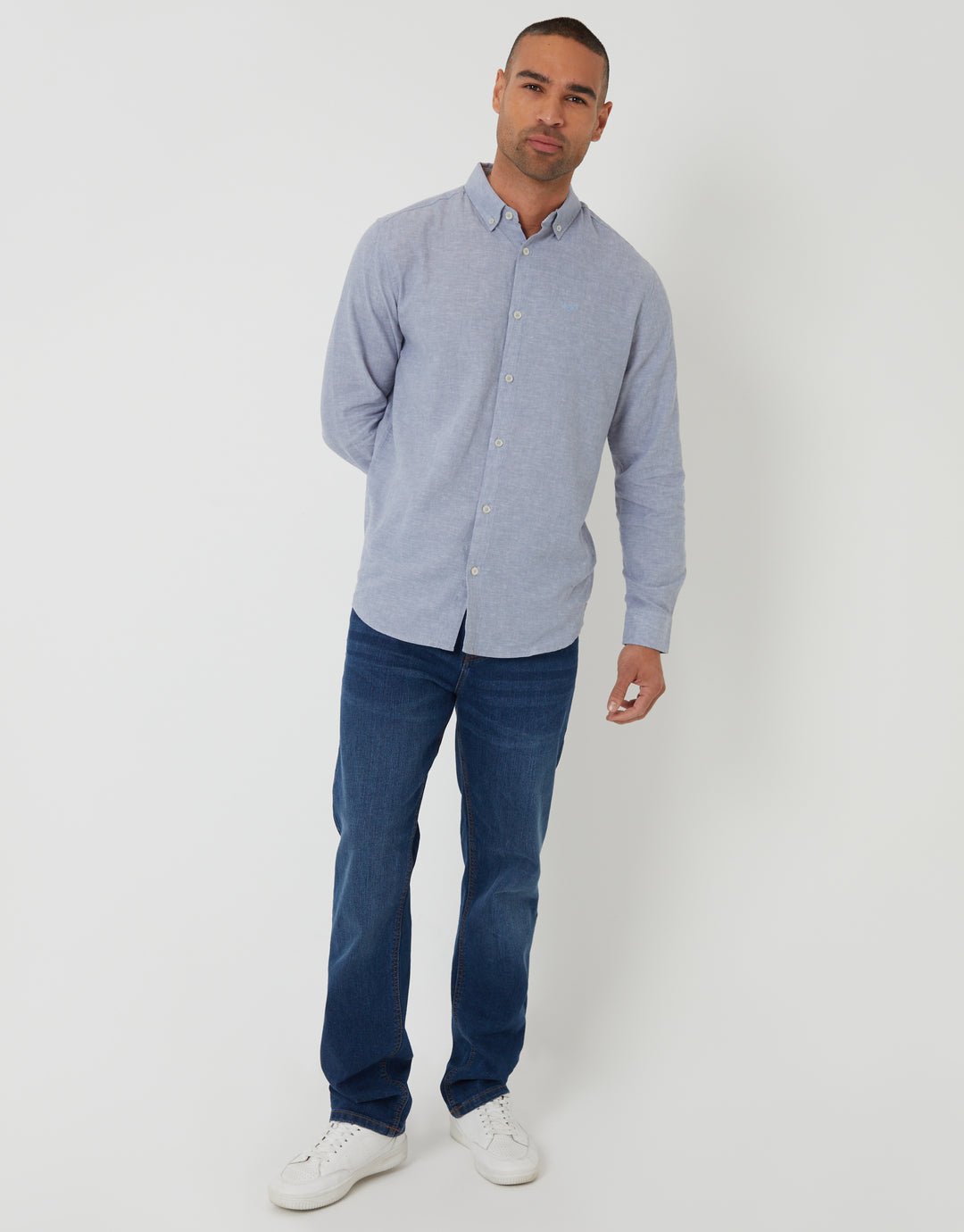 Denim Blue Long Sleeve Linen Blend Shirt