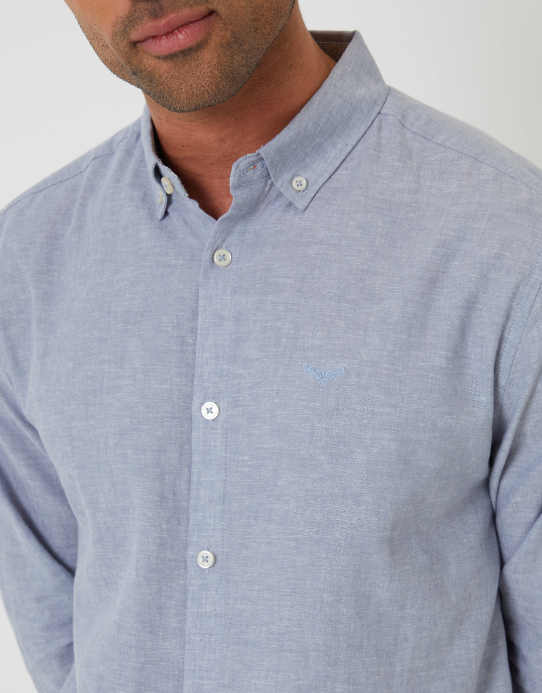 Denim Blue Long Sleeve Linen Blend Shirt