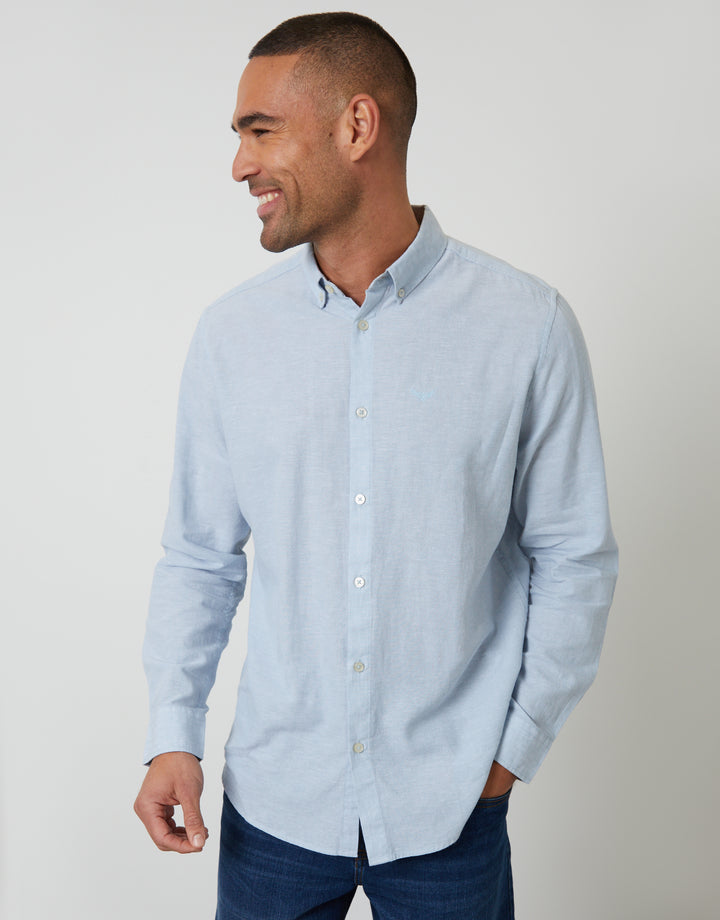 Dusky Blue Long Sleeve Linen Blend Shirt