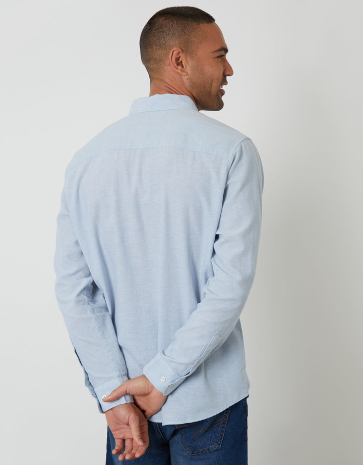 Dusky Blue Long Sleeve Linen Blend Shirt