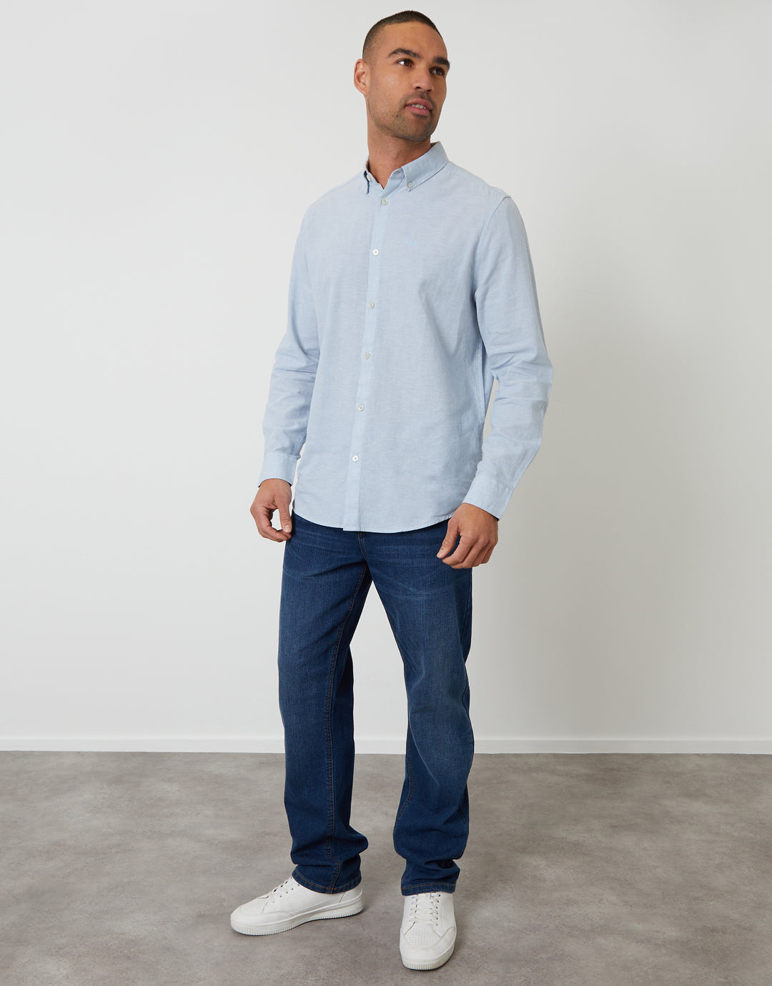 Dusky Blue Long Sleeve Linen Blend Shirt