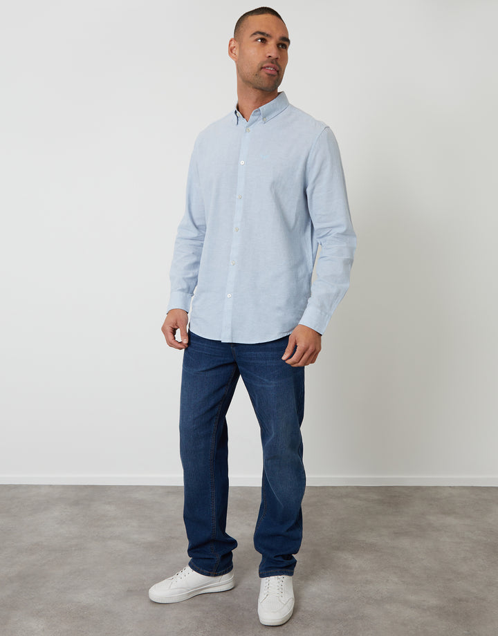 Dusky Blue Long Sleeve Linen Blend Shirt