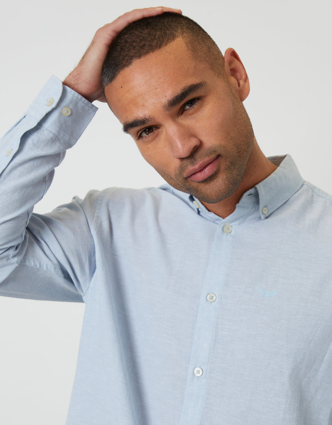 Dusky Blue Long Sleeve Linen Blend Shirt