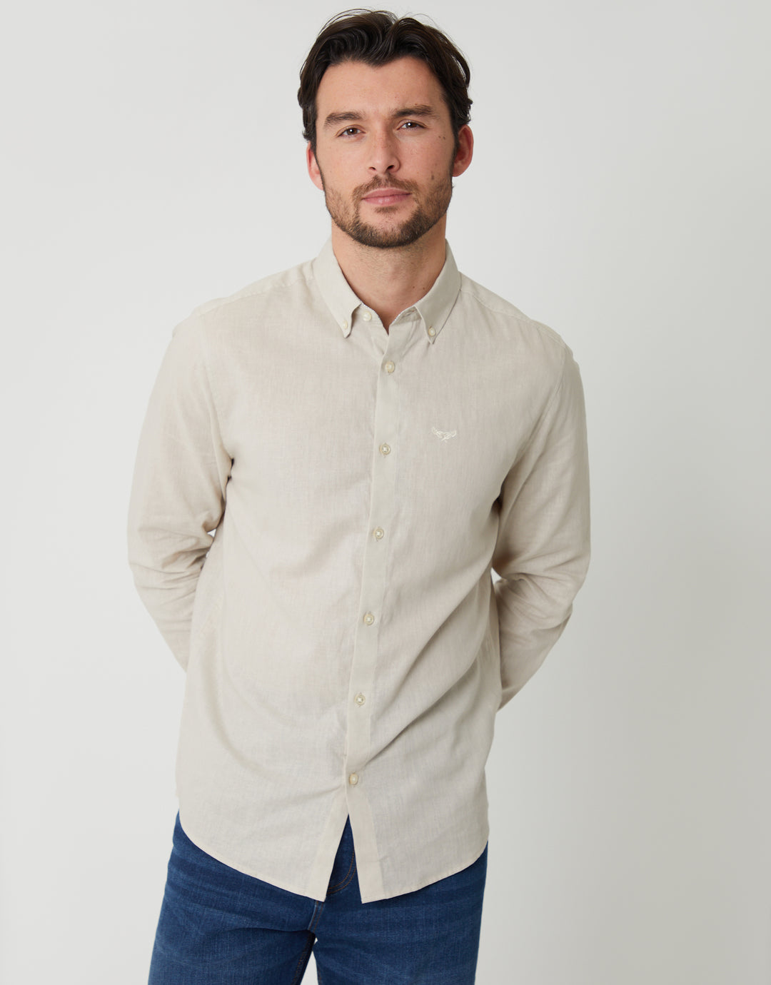 Light Stone Long Sleeve Linen Blend Shirt