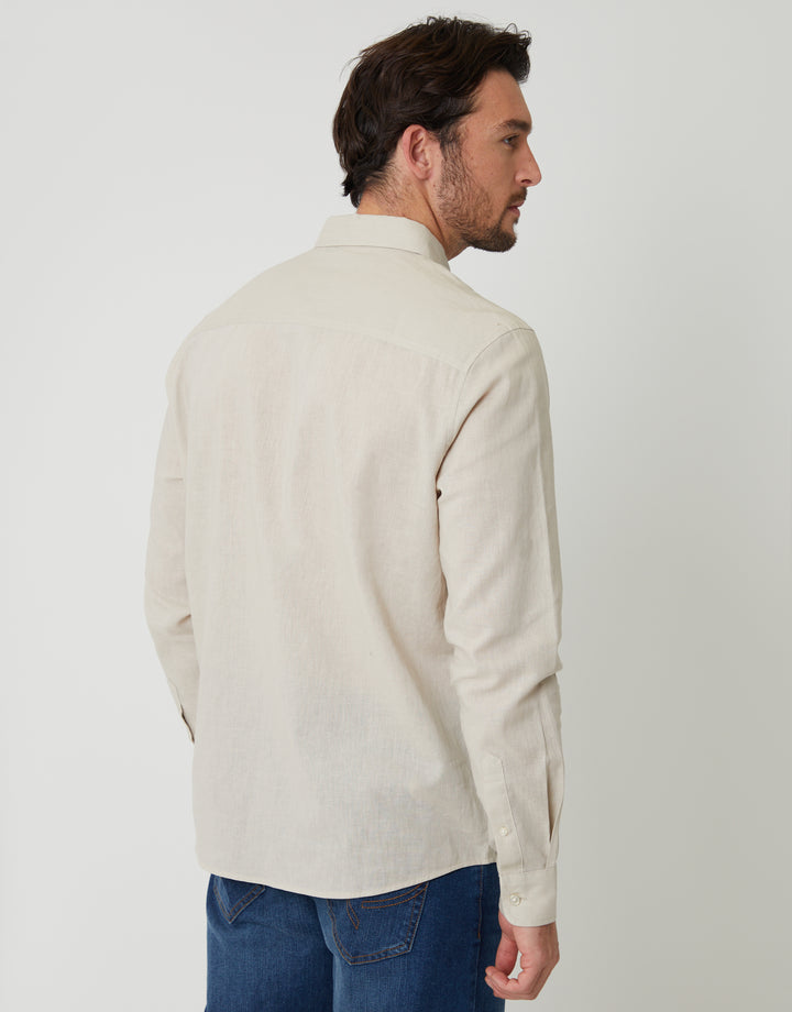 Light Stone Long Sleeve Linen Blend Shirt