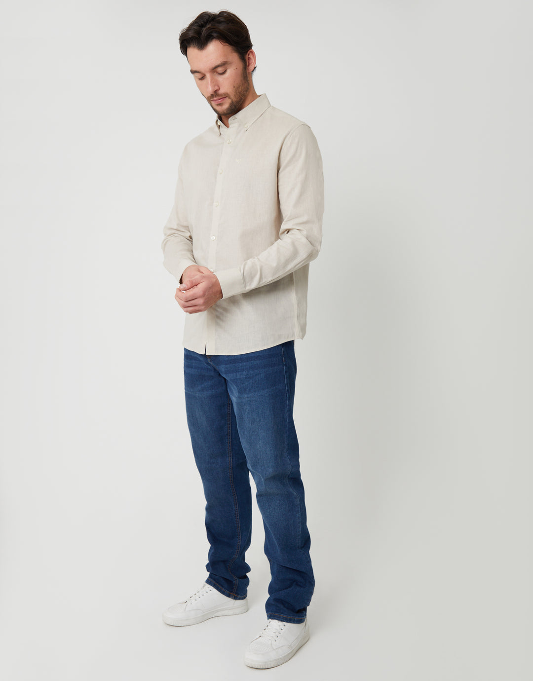 Light Stone Long Sleeve Linen Blend Shirt
