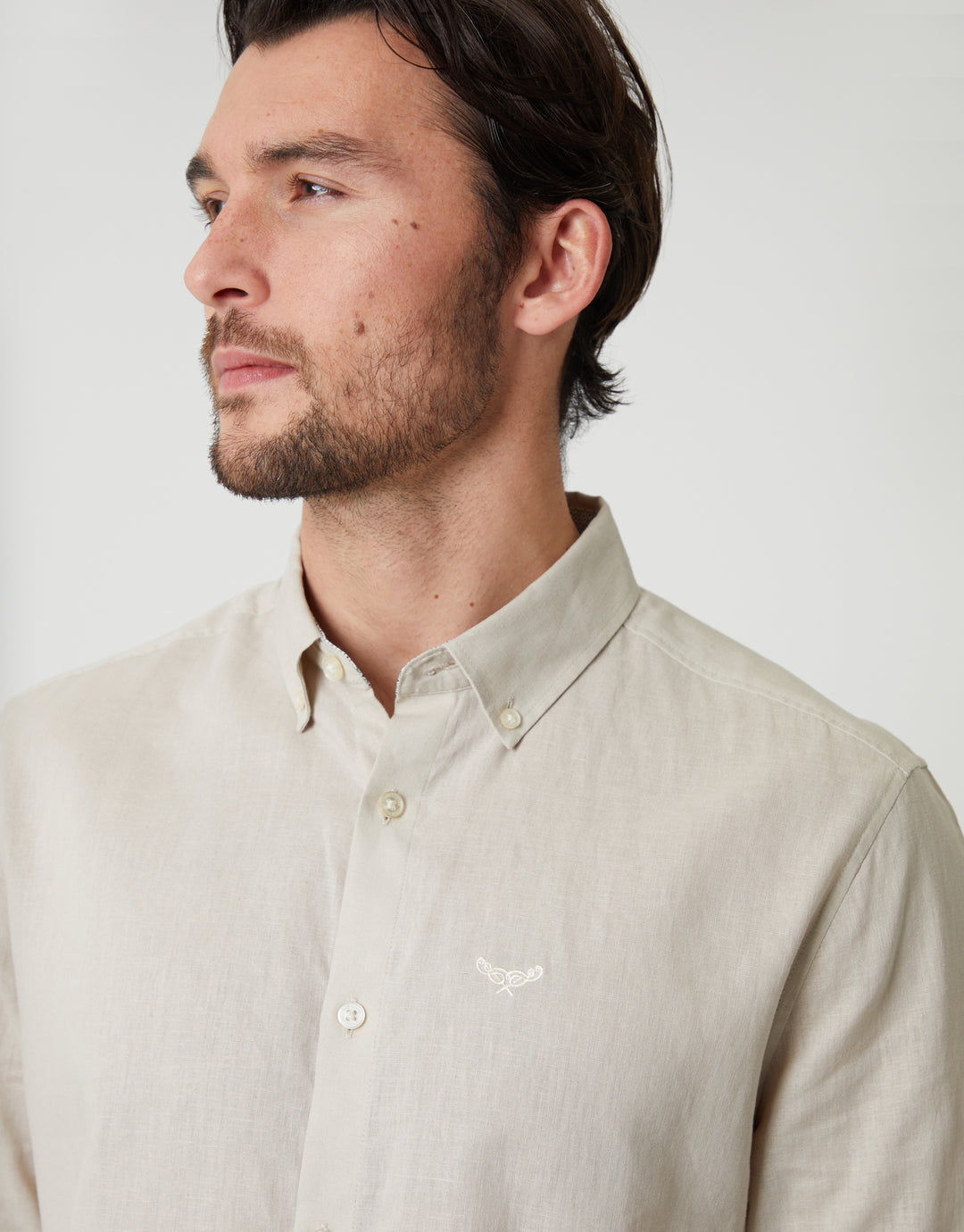 Light Stone Long Sleeve Linen Blend Shirt