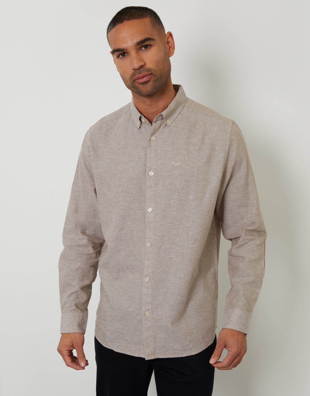 Taupe Long Sleeve Linen Blend Shirt
