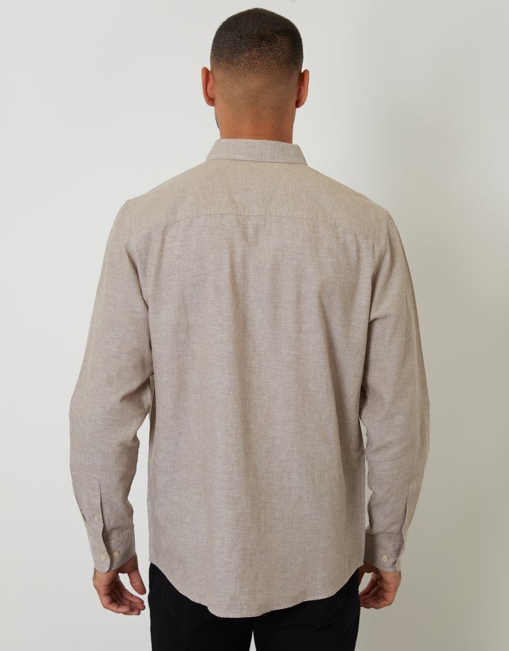 Taupe Long Sleeve Linen Blend Shirt