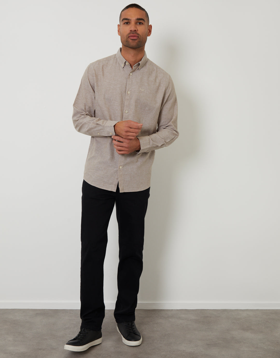 Taupe Long Sleeve Linen Blend Shirt