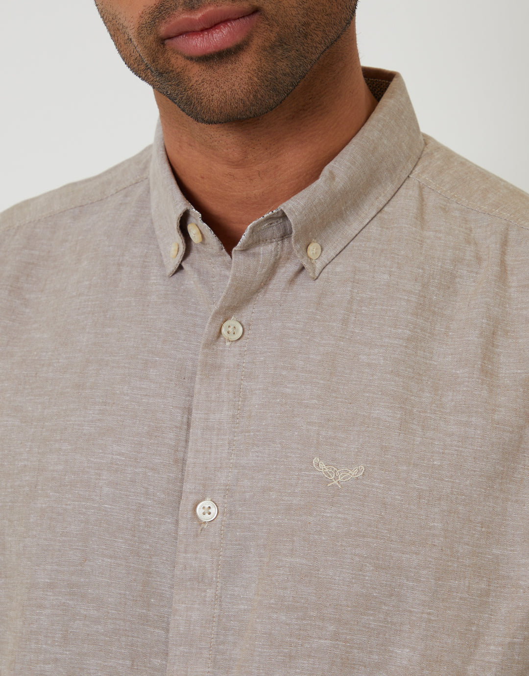 Taupe Long Sleeve Linen Blend Shirt