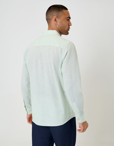 Threadbare Long Sleeve Linen Blend Shirt in Mint Green - back view