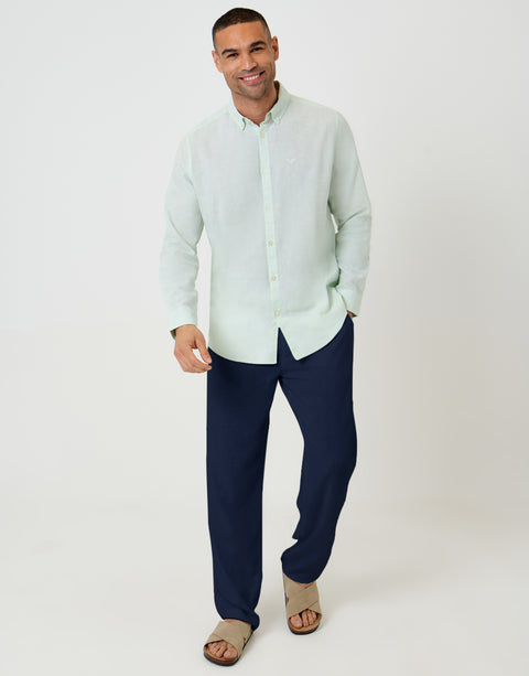 Threadbare Long Sleeve Linen Blend Shirt in Mint Green - full body